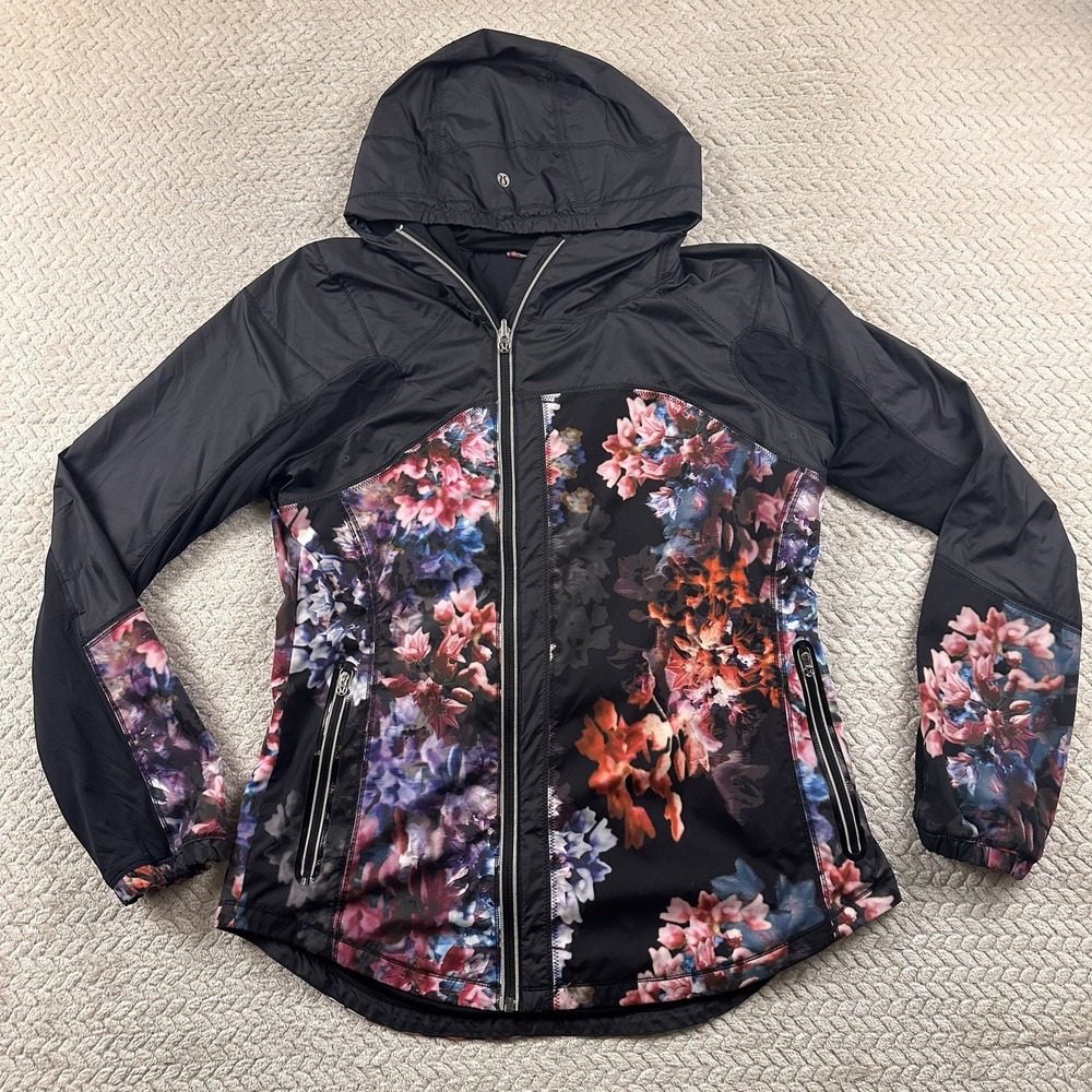 Lululemon Get Up And Glow Women's Jacket Spring Has Sprung Floral Full Zip Sz 12